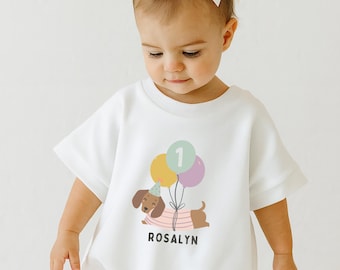 Personalized Puppy Birthday Shirt Sweatshirt or Romper with Dog and Balloons