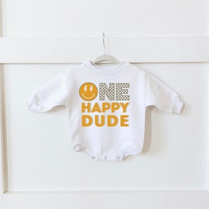 One Happy Dude, Happy One, Sweatshirt Romper, Hipster, Neutral, First Birthday Outfit, Smile Birthday, Smile Birthday Romper, One Happy Dude