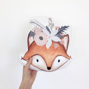 Bohemian Fox Pillow With Flower Crown, Boho Woodland Creature, Nursery Pillow, Woodland Nursery Pillow image 2