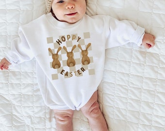 First Easter Outfit, Easter Bunny, Bunny Rabbit, Baby Sweatshirt, Sweatshirt Romper, Neutral, My First Easter, Easter Shirt, Hoppy Easter
