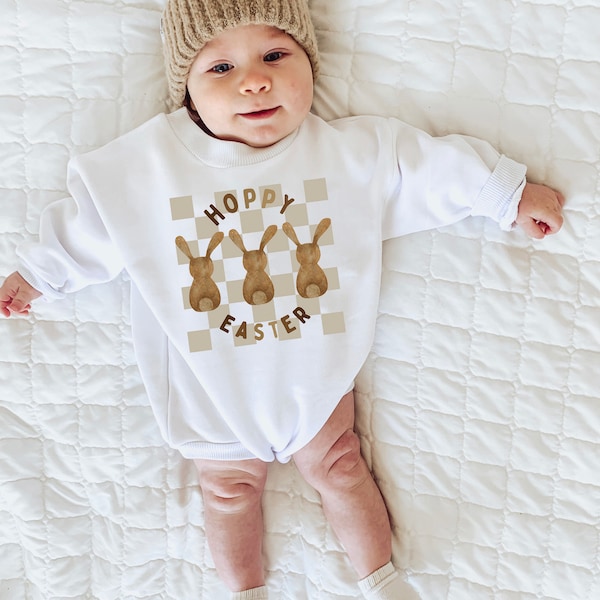 First Easter Outfit, Easter Bunny, Bunny Rabbit, Baby Sweatshirt, Sweatshirt Romper, Neutral, My First Easter, Easter Shirt, Hoppy Easter