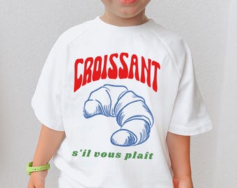 Oversized Croissant Kids T-Shirt, French Graphic Tee for Baby & Toddler, Trendy Summer Shirt, Cute Foodie Kids Tee,