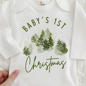 Baby First Christmas one piece, First Christmas Outfit, Neutral Christmas Outfit, Christmas Baby Clothes, Christmas Trees, First Christmas image 2