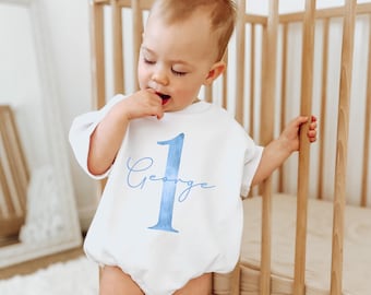 1st Birthday Romper, Light Blue Birthday Outfit, First Birthday Shirt, Baby Boy 1st Birthday, Simple Blue Romper, One Year Old