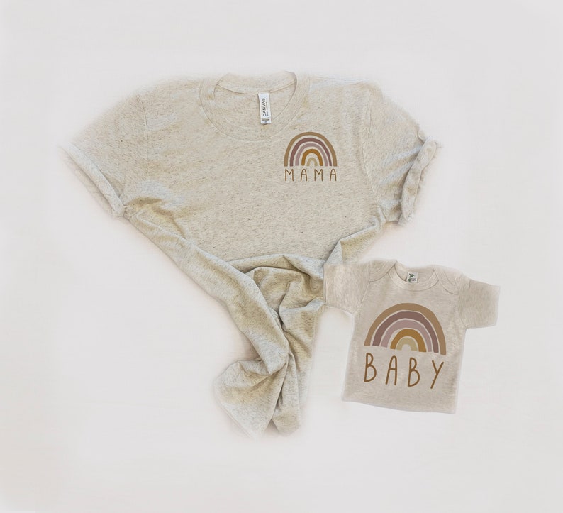 Rainbow Shirt Set, Oatmeal and Burnt Orange, Mommy and Me Rainbow Shirt, Matching Mom & Baby Shirt, Rainbow baby Gift, Matching Shirt Set image 1