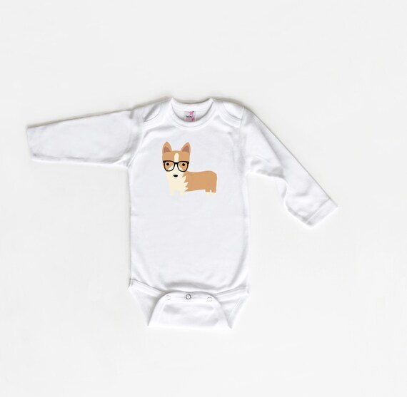 Infant Baby Cute Corgi With A Red Glass Long Sleeve Bodysuits For Unisex Boys Girls 100/% Cotton