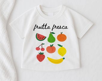 オーバーサイズフルーツTシャツ、イタリア製サマーキッズシャツ、オーバーサイズベビー＆幼児用Tシャツ、イタリア製キッズシャツ、トレンドのジェンダーニュートラルキッズTシャツ