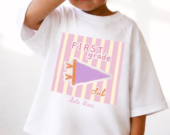 Personalized First Grade Club Tee – Oversized Cotton Shirt for Girls