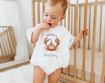 First Birthday Romper, Under The Sea, Crab, Hipster, Gender Neutral, First Birthday Outfit, Oneder The Sea Birthday, Boy Birthday Outfit