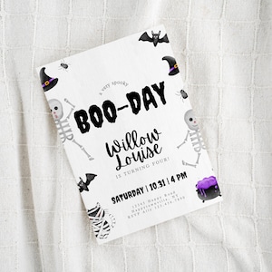 Invitación de cumpleaños de Halloween, invitación a fiesta de Halloween, fiesta de cumpleaños de Halloween, invitación al día de Boo, esqueletos, Día de Muertos, fiesta de Halloween