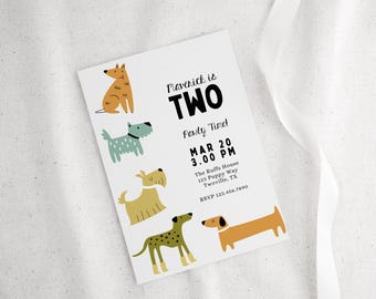 Invitación de cumpleaños para niño con temática de perros, invitación digital para fiesta de perros para niños, cumpleaños genial para perros, plantilla editable de cumpleaños para cachorros, invitación con temática de perros