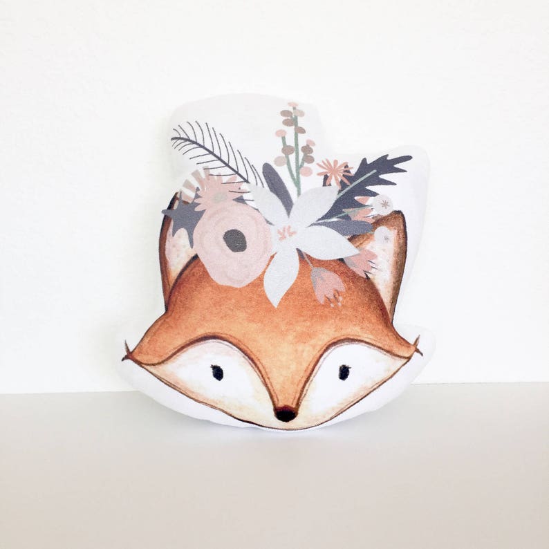 Bohemian Fox Pillow With Flower Crown, Boho Woodland Creature, Nursery Pillow, Woodland Nursery Pillow image 1