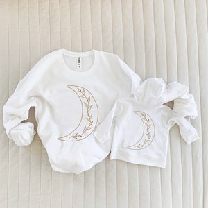 Moon Sweatshirt Set, Matching Neutral Tops, Mommy and Me outfit, Matching Mom & Baby, Gender Neutral Moon Matching Sweatshirts, Celestial image 5