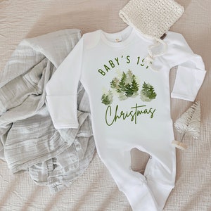 Baby First Christmas one piece, First Christmas Outfit, Neutral Christmas Outfit, Christmas Baby Clothes, Christmas Trees, First Christmas image 1