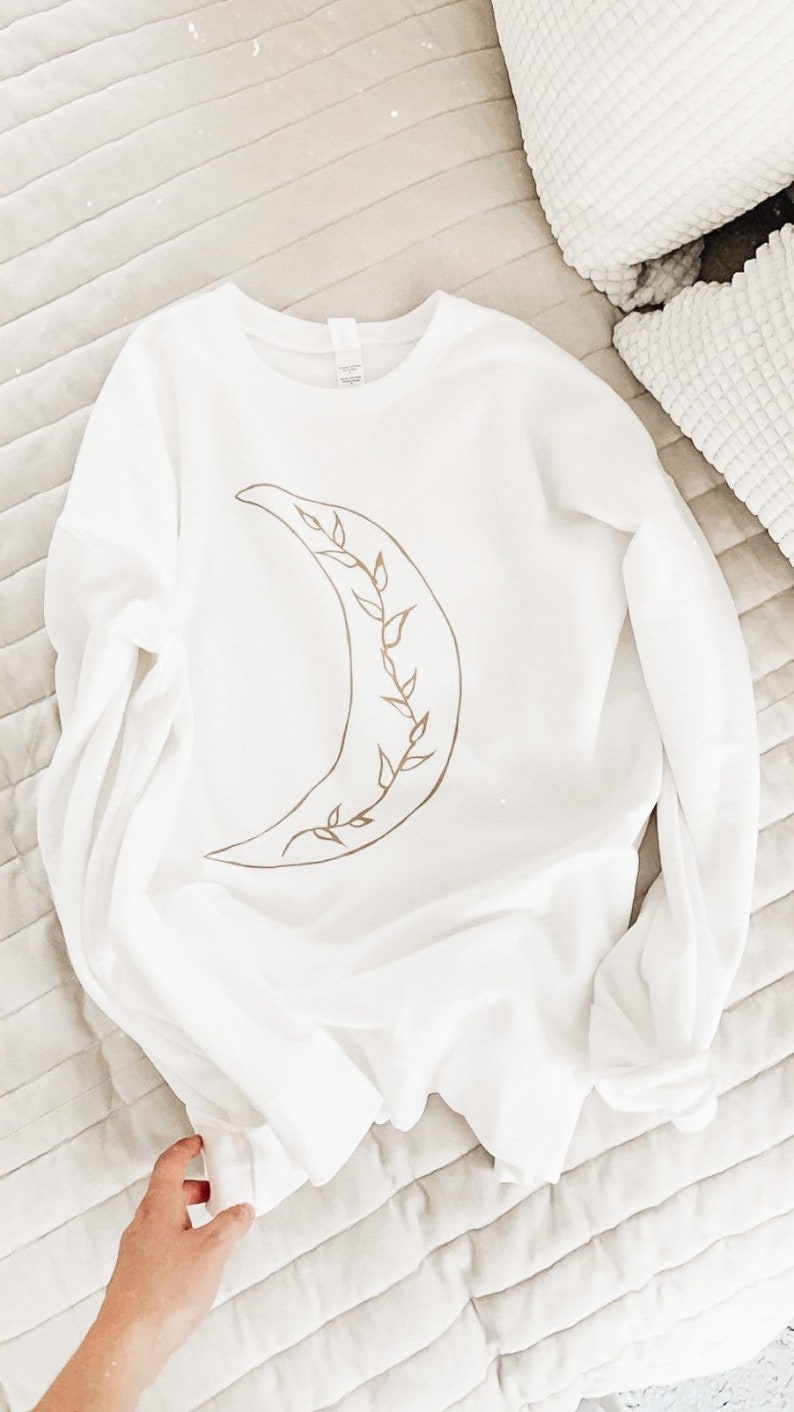 Moon Sweatshirt Set, Matching Neutral Tops, Mommy and Me outfit, Matching Mom & Baby, Gender Neutral Moon Matching Sweatshirts, Celestial imagem 3