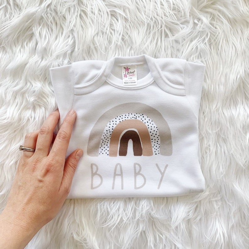 Rainbow Baby Announcement Shirt and Bodysuits Gender Neutral Baby Gift, Spotted Rainbow, Scandinavian Rainbow, Baby Name image 5