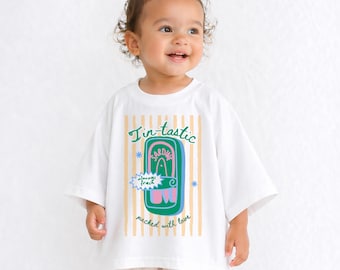 Oversized Kids Sardine Shirt | Kids Graphic Tee | Quirky Food Kids Shirt | Coastal Kids Tee | Funny Tinned Fish Shirt