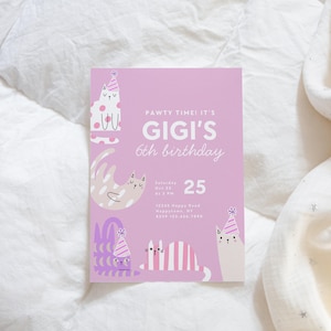 Pink Cat Birthday Invitation for Girls, Editable Kitten Party Invite, Cute Cat Theme, Printable Digital Download, Instant Access