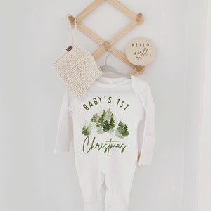Baby First Christmas one piece, First Christmas Outfit, Neutral Christmas Outfit, Christmas Baby Clothes, Christmas Trees, First Christmas image 7