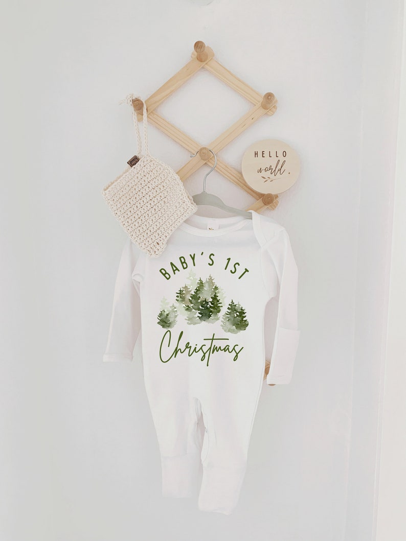 Baby First Christmas one piece, First Christmas Outfit, Neutral Christmas Outfit, Christmas Baby Clothes, Christmas Trees, First Christmas image 7