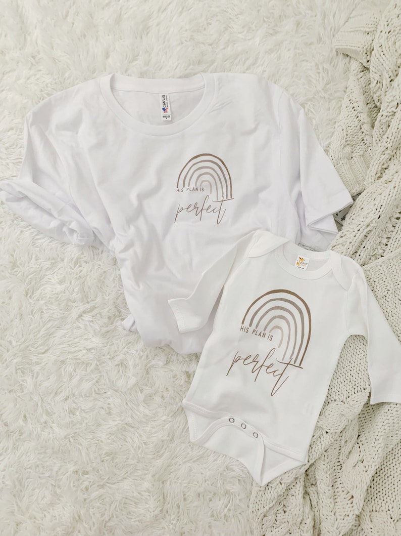 His Plan Is Perfect, Rainbow Baby Bodysuit, Scandinavian Rainbow, Baby Shower Gift, New Baby, Mommy and Me, Gender Neutral, Faith Shirt image 4