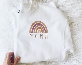 Rainbow Mama Sweatshirt, Burnt Orange and Mauve, Rainbow Mom Shirt, Neutral Rainbow, Scandinavian, Orange Rainbow, Mama Sweatshirt Cotton