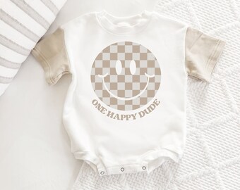 Happy One Romper, One Happy Dude, Sweatshirt Romper, Hipster, Gender Neutral, First Birthday Outfit, Smile Birthday, Smile Birthday Romper