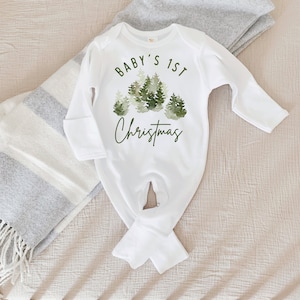 Baby First Christmas one piece, First Christmas Outfit, Neutral Christmas Outfit, Christmas Baby Clothes, Christmas Trees, First Christmas image 5