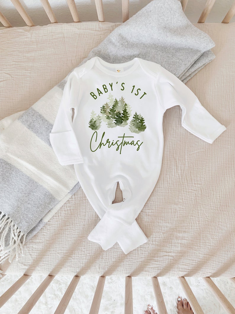 Baby First Christmas one piece, First Christmas Outfit, Neutral Christmas Outfit, Christmas Baby Clothes, Christmas Trees, First Christmas image 5