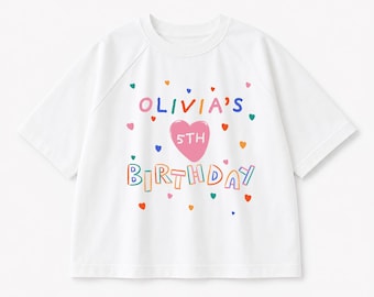 Übergroßes Kinder Geburtstagsshirt, Regenbogen Herzen