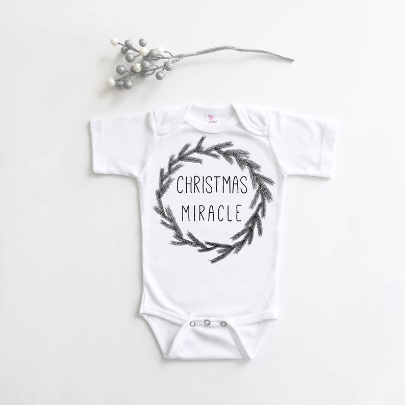 Christmas Miracle, Pregnancy Announcement, Christmas baby, Baby Christmas Shirt, Gender Neutral, Monochrome, Holiday Shirt image 1