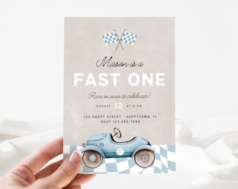 Fast One Birthday Invite, Race Car Invitation, Birthday Car Invitation, Fast One, Custom Digital Invitation, Boy Birthday Invitation, Car
