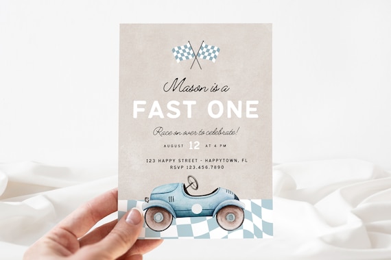 Fast One Birthday Invite, Race Car Invitation, Birthday Car Invitation, Fast One, Custom Digital Invitation, Boy Birthday Invitation, Car