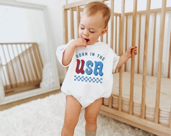 First Fourth Of July Shirt, Born In The USA, July 4th Shirt, 4th of July baby outfit, USA Baby romper, 4th July Romper, USA