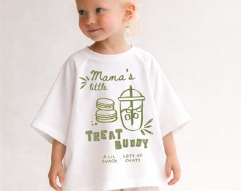 Kinder Oversized Treat Datum Shirt, Mamas Treat Buddy, Grafik T-Shirt Kinder Shirt, übergroße Baby & Kleinkind, Neutral, Boba Eiskaffee Macarons