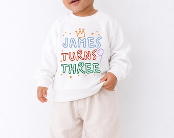 Colorful Birthday Sweatshirt, Custom Name, Graphic, Toddler Boy Birthday Outfit, Personalized