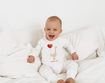 Atuendo infantil para San Valentín, primer San Valentín, atuendo para bebé, atuendo infantil para San Valentín, ganso, corazones, ganso de San Valentín