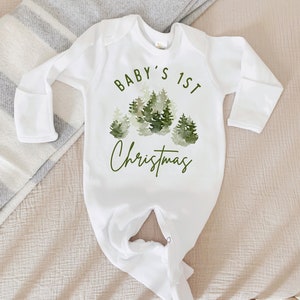 Baby First Christmas one piece, First Christmas Outfit, Neutral Christmas Outfit, Christmas Baby Clothes, Christmas Trees, First Christmas image 8