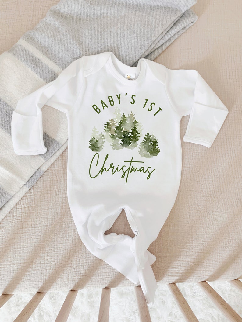 Baby First Christmas one piece, First Christmas Outfit, Neutral Christmas Outfit, Christmas Baby Clothes, Christmas Trees, First Christmas image 8
