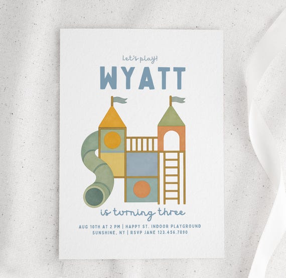 Playground Birthday Invitation, Indoor Play Party Invite, Blue Kids Birthday Printable, Toddler Playground Party Invitation, Boy, Play Gym