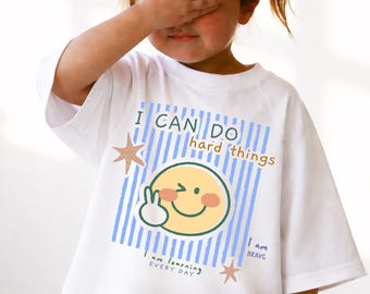 Kids Positive Affirmations Oversized T-Shirt, I Can Do Hard Things Graphic Tee