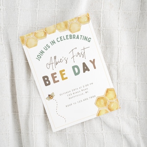 Bee Day Invitation, Editable Digital Birthday Invite, First Birthday Invitation, First Bee Day, 1st Bee day, Custom Digital Invitation