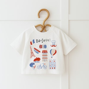 Oversized Kids Graphic T-Shirt, Toddler & Baby Boy Girl Tee, Trendy Paris Summer Shirt, Bonjour Graphic Tee, European Summer Vacation