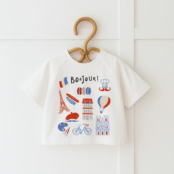Oversized Kids Graphic T-Shirt, Toddler & Baby Boy Girl Tee, Trendy Paris Summer Shirt, Bonjour Graphic Tee, European Summer Vacation