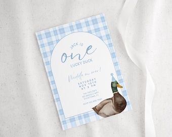 Lucky Duck Einladung, Stockente bearbeitbar Digitaler Geburtstag einladen, erste Geburtstagseinladung, Ente Geburtstag einladen, eine glückliche Ente, DIY