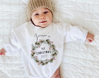 Baby’s First Christmas Outfit – Personalized Christmas Romper or Shirt | Custom Baby Christmas Outfit, Holiday Newborn Bodysuit Gift