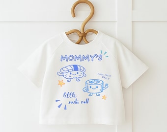 Sushi Kinder T-Shirt in Übergröße, trendiges Baggy-Shirt, Mamas kleine Sushi-Rolle, Sommer-Outfit, Gender Neutral, süßes Essen, Kind und Baby