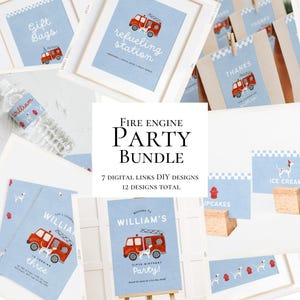 Fire Truck Birthday Party Bundle • Firefighter Birthday Decorations • Printable Invite, Welcome Sign & Party Decor for Boys
