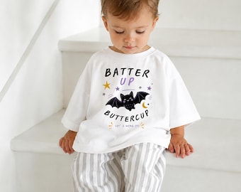 Halloween Bat Kids Oversized T-Shirt,  Halloween Shirt for Baby & Toddler, Graphic Tee, Batter Up Buttercup