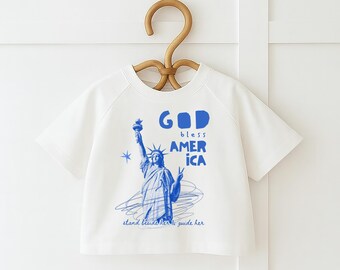 Kinder übergroßes Vaterländisches T-Shirt, Retro Grafik-T-Shirt Kinderhemd, 4. Juli, Unabhängigkeitstag, Gott segne Amerika